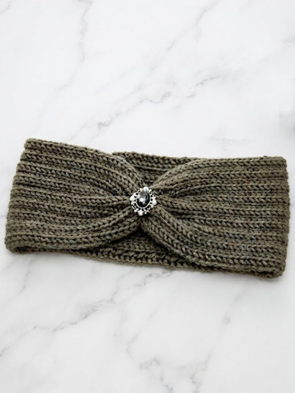 Ladies Brown Vintage Style Jewel Knitted Winter Headband